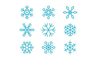 Snow flake linear vector icon collection. Snowflakes christmas decoration elements.