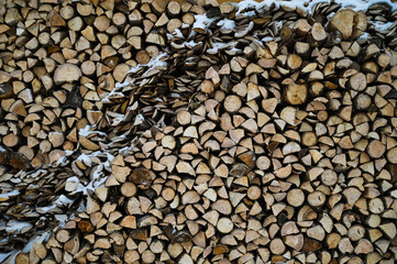 Wooden pile. Firewood texture background.