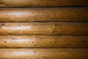 Wall made of wooden logs. Background.