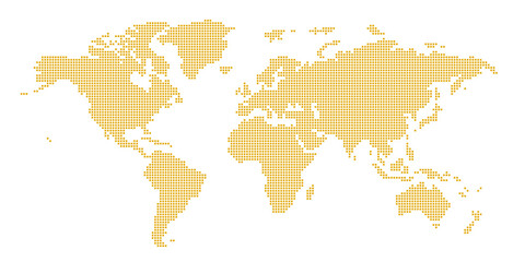 角丸正方形のドットでできた世界地図　大西洋中心 オレンジ