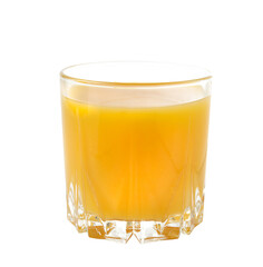 close-up of full glass of orange juice isolated on white background
