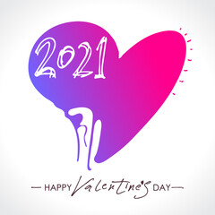 Big bright Heart. Happy Valentine's Day 2021 modern calligraphy. Valentines day holidays typography print, postcard and more. Vector illustration