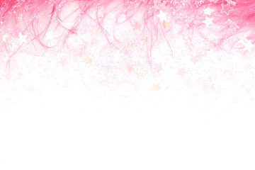 Tiny Pink Feathers with Sparkly Stars on a White background.  Selective focus.