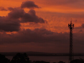 sunset over the city and texture clouds