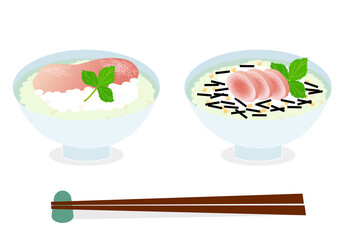 タラコご飯とタラコ茶漬けのイラストセット