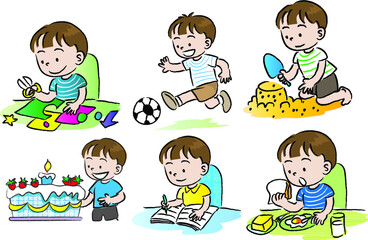 VECTOR CARTOON SCHOOL BOY ACTION LIFE SET