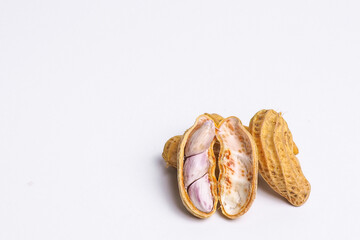 Boiled peanuts on a white background, the right thread view.