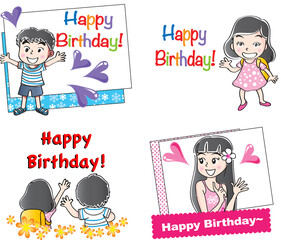 vector cartoon kids happy birthday card set