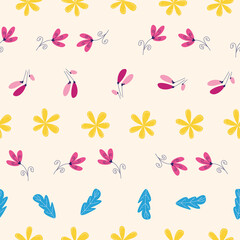 Floral botanical seamless patterns. Vector design for paper, cover, wallpaper, fabric, textile, interior decor and other project.