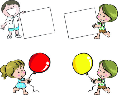 vector cartoon kids holding card border set