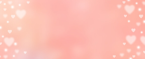abstract blur soft gradient pink color in panoramic background with heart shape and star glitter...