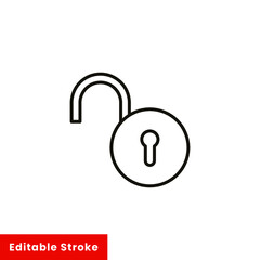 Open lock icon. Simple line style for web template and app. Security, black, business, button, code, computer, element, keyhole, vector illustration design on white background. Editable stroke EPS 10