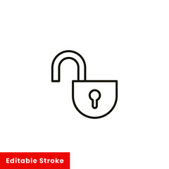 Open lock icon. Simple line style for web template and app. Security, black, business, button, code, computer, element, keyhole, vector illustration design on white background. Editable stroke EPS 10