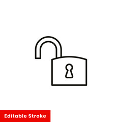 Open lock icon. Simple line style for web template and app. Security, black, business, button, code, computer, element, keyhole, vector illustration design on white background. Editable stroke EPS 10