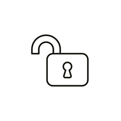 Open lock icon. Simple line style for web template and app. Security, black, business, button, code, computer, element, keyhole, vector illustration design on white background. EPS 10
