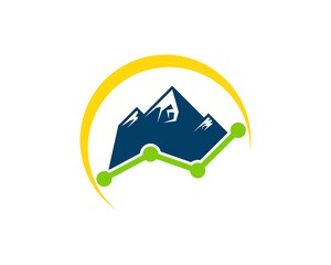 Financial bar with mountain and swoosh
