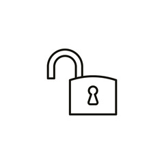 Open lock icon. Simple line style for web template and app. Security, black, business, button, code, computer, element, keyhole, vector illustration design on white background. EPS 10