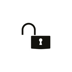 Open lock icon. Solid style for web template and app. Security, black, business, button, code, computer, element, keyhole, vector illustration design on white background. EPS 10