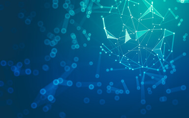 Abstract background. Molecules technology with polygonal shapes, connecting dots and lines. Connection structure. Big data visualization.