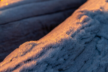 Wood covered in a hoar frost during sunrise on a winter morning.