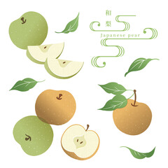 和梨のイラスト/手ぬぐい風/和柄