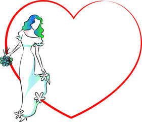 vector drawing bride with heart shape border