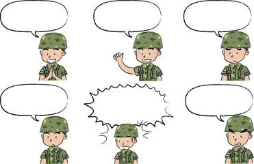 vector cartoon soldier life action emoji set