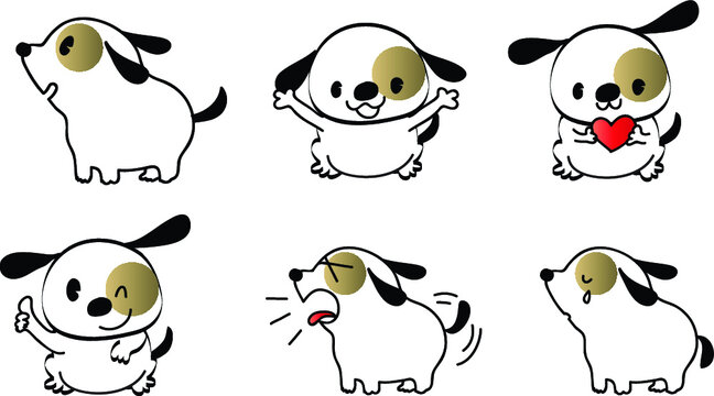 vector dog puppy emoji life action set