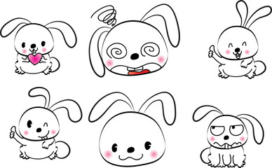 vector cartoon rabbit emoji life action set