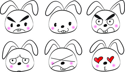 vector cartoon rabbit emoji life action set