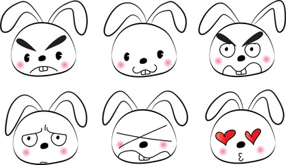 vector cartoon rabbit emoji life action set