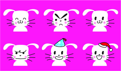 vector cartoon rabbit emoji life action set