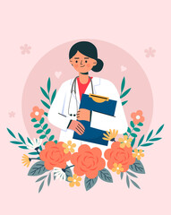 illustration of the image of a young woman doctor
