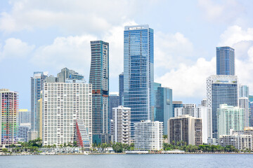 Mixture of high rise office buildings and residential condos in Downtown Miami in South Florida