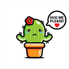cute cactus character vector design is sad