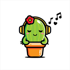 cute cactus character vector design