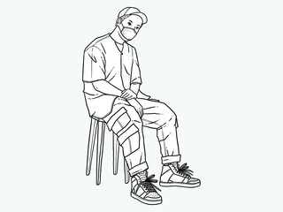 A man sitting in a chair. Wear a mask. New normal. Human character on white background. Hand drawn style vector design illustrations.