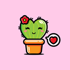 cute cactus character vector design in love shape