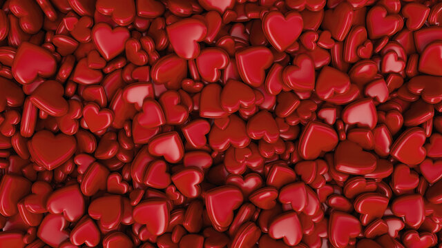 Hearts shape red candy background 