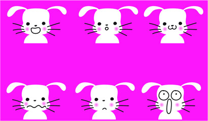 vector cartoon rabbit emoji life action set