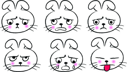 vector cartoon rabbit emoji life action set