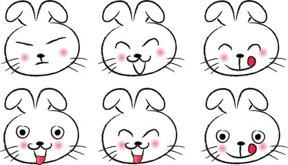 vector cartoon rabbit emoji life action set