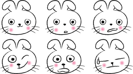 vector cartoon rabbit emoji life action set