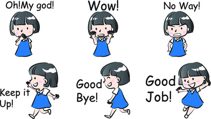 vector cartoon girl emoji life action set