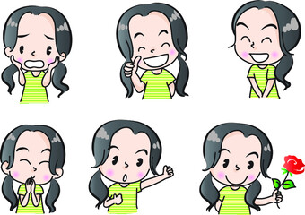 vector cartoon girl emoji life action set