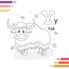 Animal alphabet coloring book page for kids. Vector illustration. Handdrawn.