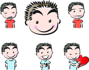 vector cartoon boy emoji life action set