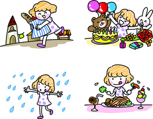 Naklejka premium vector cartoon girl emoji life action set