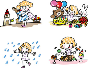 vector cartoon girl emoji life action set