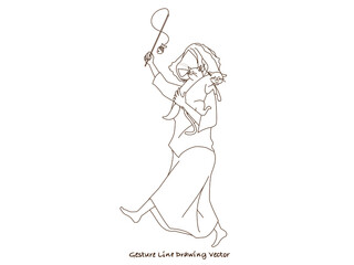 Cat and Woman characters.Gesture line drawing vector.